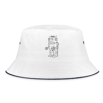 Roboter Vintage Skizze Design - Bucket Hat - Weiß/Navy - Vorne