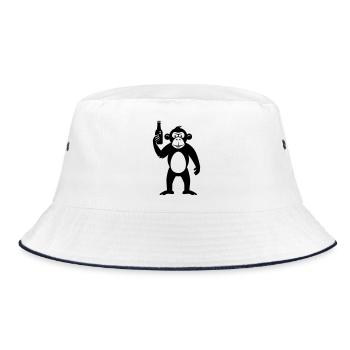 Affe mit Bierflasche - Bucket Hat - Weiß/Navy - Vorne