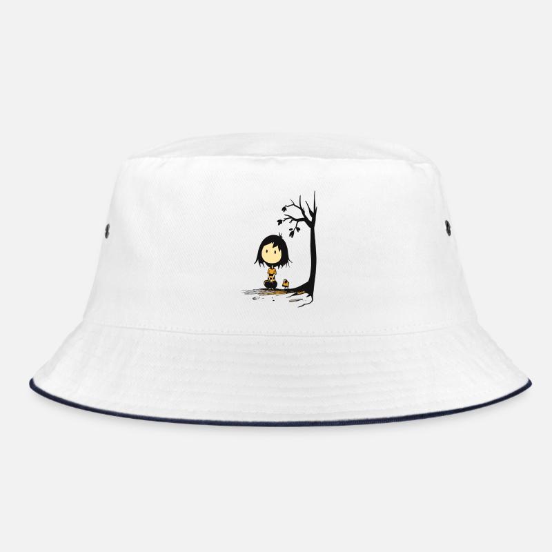 Wunderliches Mädchen unter sternenlosem Baum - Bucket Hat - Weiß/Navy