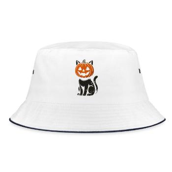Pumpkin Cat Halloween Design - Bucket Hat - white/navy - Front