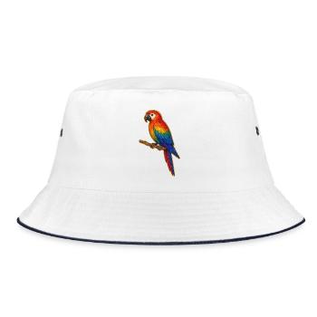 Bunter Papagei Patchwork - Bucket Hat - Weiß/Navy - Vorne