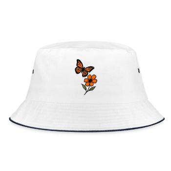 Schmetterling und Blüte Graffiti - Bucket Hat - Weiß/Navy - Vorne