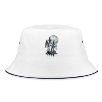 Moonlit Forest Watercolor Silhouette - Bucket Hat - white/navy - Front