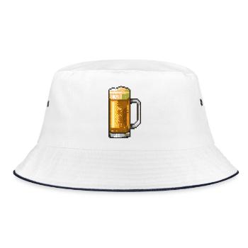Bierkrug Pixelkunst - Bucket Hat - Weiß/Navy - Vorne