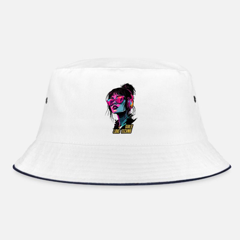 Neon Techno Mädchen Porträt Bucket Hat