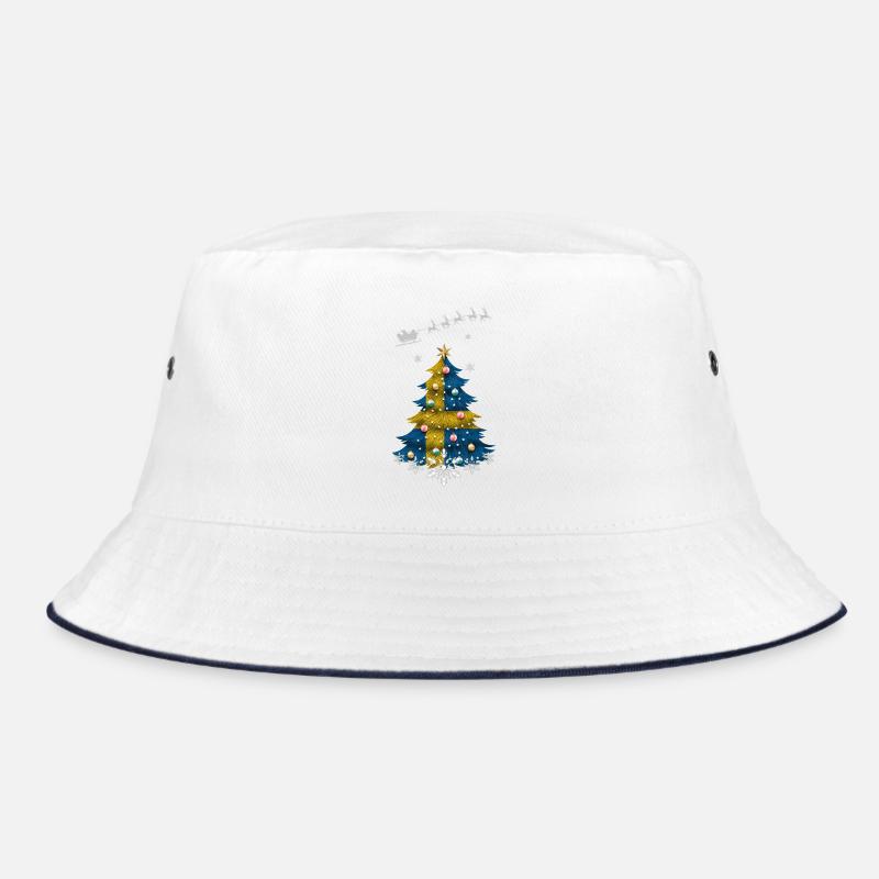 Weihnachtsbaum mit Schweden-Flagge - Bucket Hat - Weiß/Navy