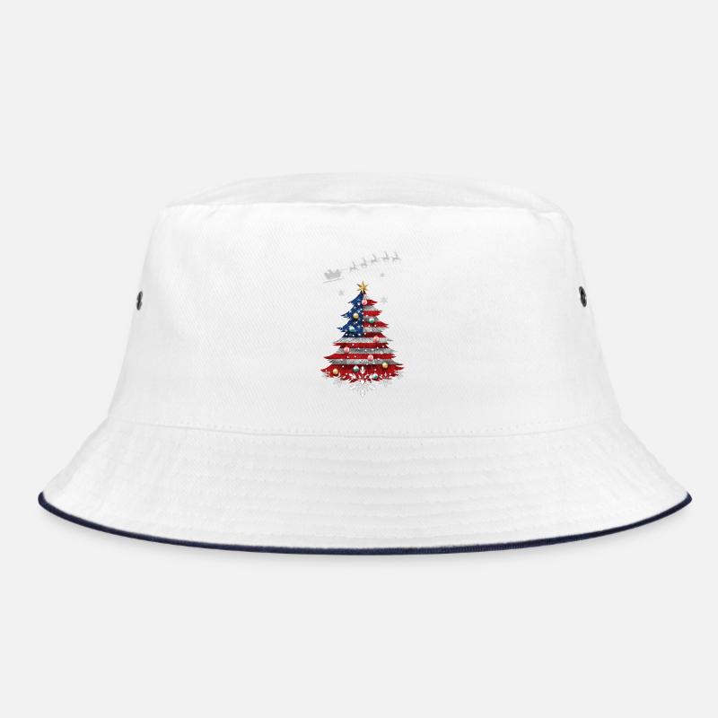 Christmas tree with USA flag Bucket Hat
