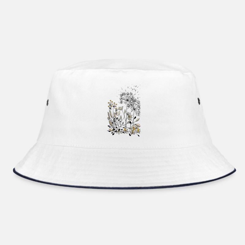 Blumen - Bucket Hat - Weiß/Navy