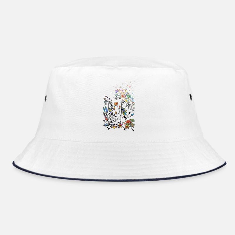 Blumen - Bucket Hat - Weiß/Navy