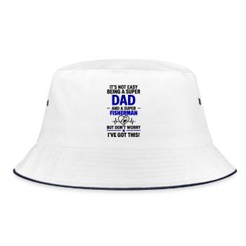 Heart + Fishing – Super Papa Angler - Bucket Hat - white/navy - Front