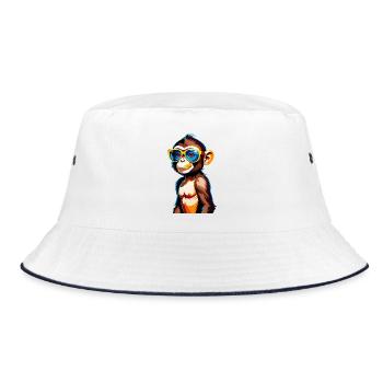 Colorful monkey with retro sunglasses - Bucket Hat - white/navy - Front