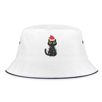 Schwarze Katze im Lichterglanz - Bucket Hat - Weiß/Navy - Vorne