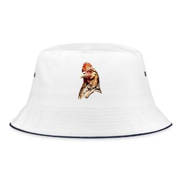 Künstlerisches Hühnerkopf Porträt - Bucket Hat - Weiß/Navy - Vorne