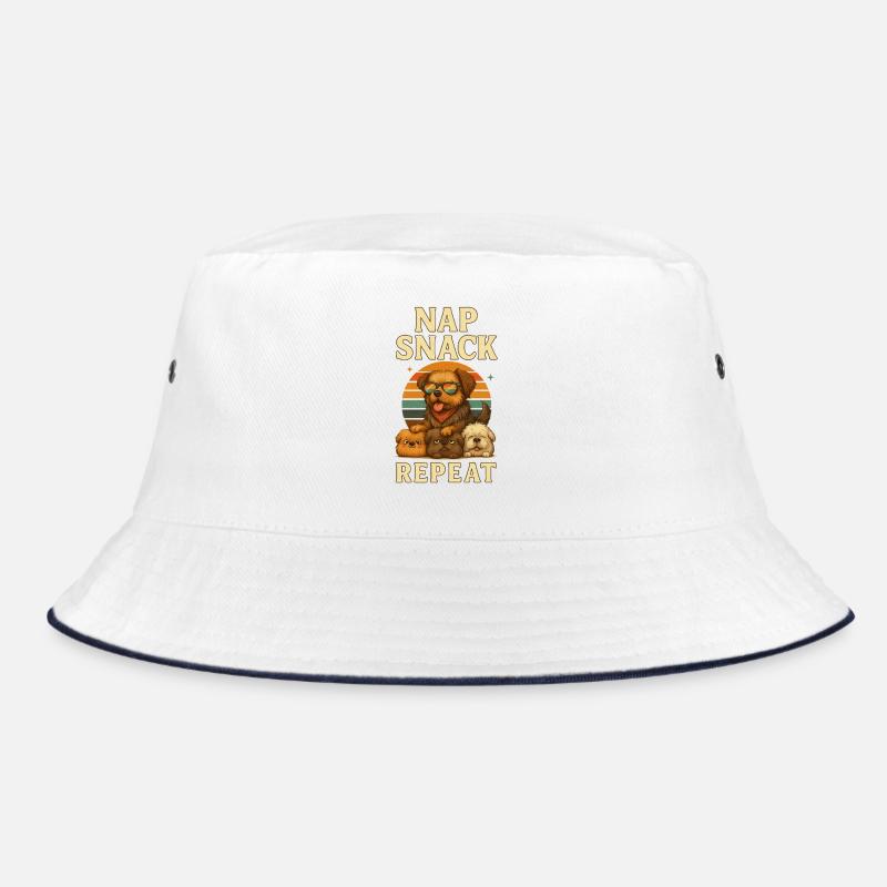 Nap Snack Repeat: Dog Sunset - Bucket Hat - white/navy