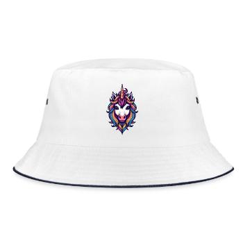 Regenbogen Einhorn Kopf - Bucket Hat - Weiß/Navy - Vorne
