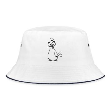 Odd Cartoon Chicken Illustration - Bucket Hat - white/navy - Front