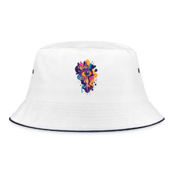 bunte psychedelische Kunst Grafik LSD Farbtropfen - Bucket Hat - Weiß/Navy - Vorne