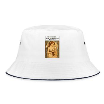 Pin-Up Frau mit Kaffee im Art-Nouveau-Stil - Bucket Hat - Weiß/Navy - Vorne
