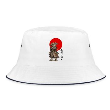 Cat Ronin Samurai Under Red Sun - Bucket Hat - white/navy - Front
