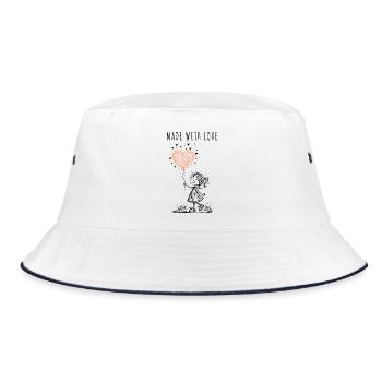 Made with Love – Handgezeichnetes Herz - Bucket Hat - Weiß/Navy - Vorne