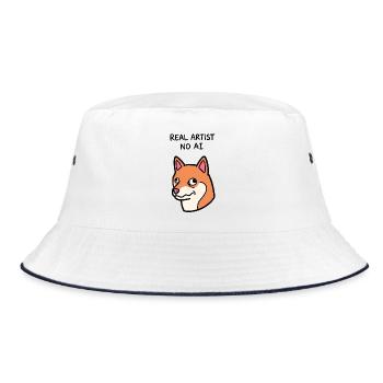Echter Künstler, nicht KI-generiert – Lustiger Shiba-Hund - Bucket Hat - Weiß/Navy - Vorne