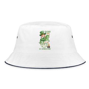 Lucky Girl St. Patrick's Day lustiges Zitat - Bucket Hat - Weiß/Navy - Vorne