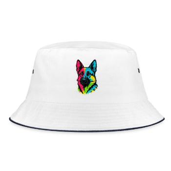 Deutscher Schäferhund-Pop-Art, mehrfarbiges Hundeporträt - Bucket Hat - Weiß/Navy - Vorne