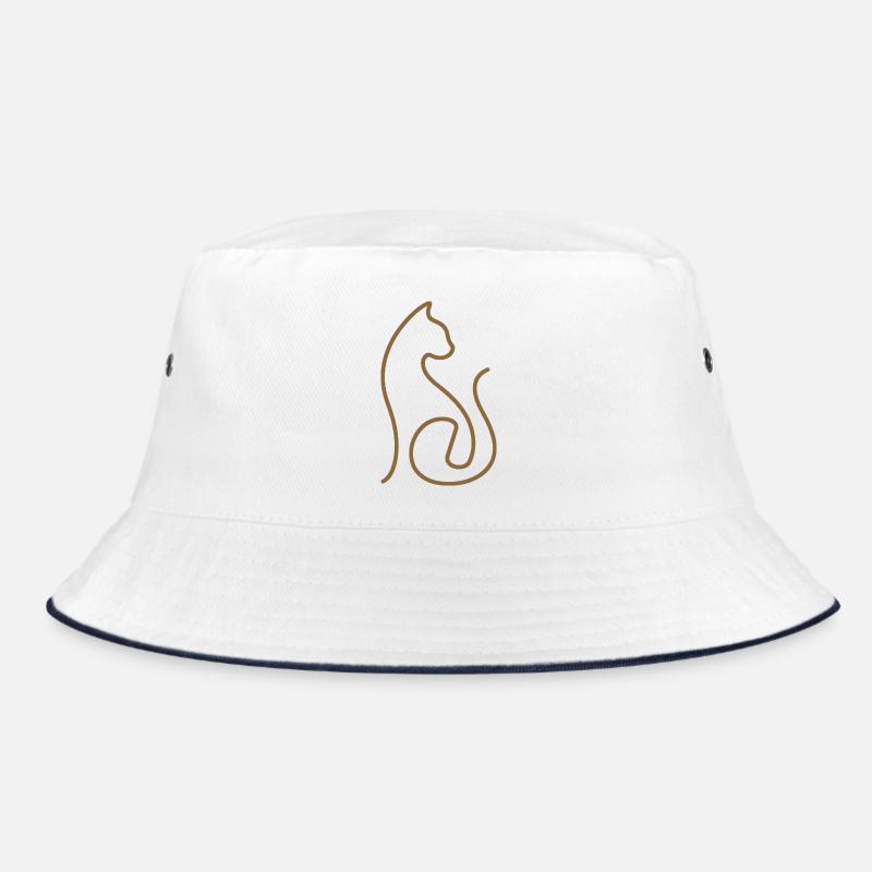 Katze Linienkunst Katzen Design - Bucket Hat - Weiß/Navy