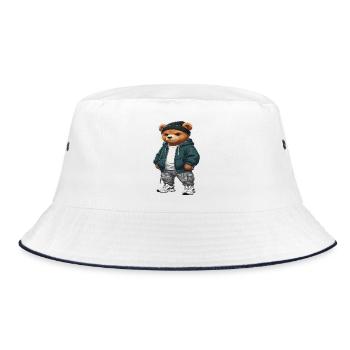 Streetwear Bear Hip Hop Style urbain - Bob - blanc/marine - Devant