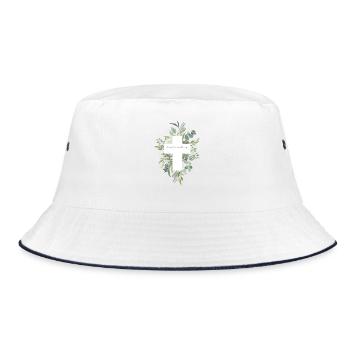 Confirmation Gift – Floral Cross Design - Bucket Hat - white/navy - Front