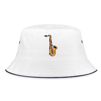 Saxophon - Bucket Hat - Weiß/Navy - Vorne