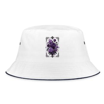 Rosen, Lila Rosen, Rose & Blumen - Bucket Hat - Weiß/Navy - Vorne