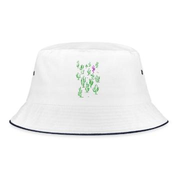 Grüner und violetter Wüstenkakteen - Bucket Hat - Weiß/Navy - Vorne