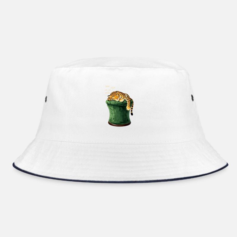 Schlafender Leopard auf Zylinderhut - Bucket Hat - Weiß/Navy
