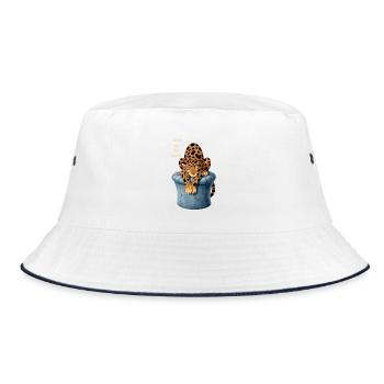 Leopard im Hut: Müde Ruhe - Bucket Hat - Weiß/Navy - Vorne