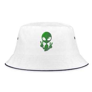 Pixel Green Alien Peace Sign Tee - Bucket Hat - white/navy - Front