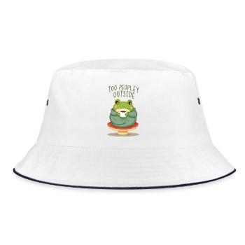Funny Introvert Frog - Too Peopley Outside - Bucket Hat - Weiß/Navy - Vorne
