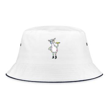 Lama mit bunten Punkten und Bleistift - Bucket Hat - Weiß/Navy - Vorne