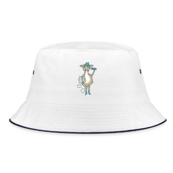 Llama with blue hat and writing utensils - Bucket Hat - white/navy - Front