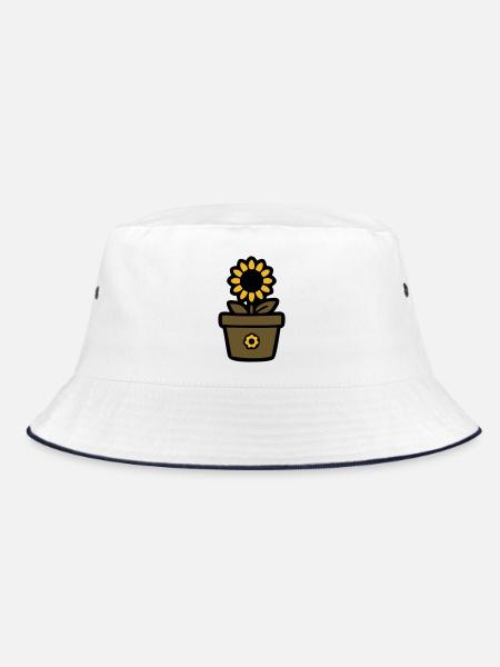 Sunflower Pot Plant Mom Garden Florist - Bucket Hat - white/navy - Front