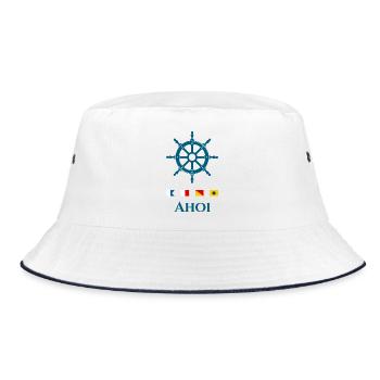 Ahoi Maritimes Steuerrad Signalflaggen Design - Bucket Hat - Weiß/Navy - Vorne
