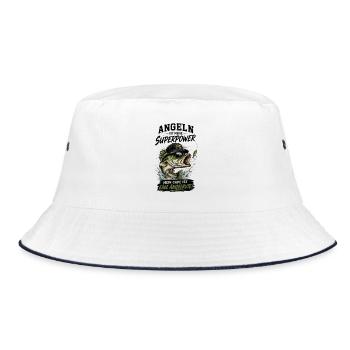Angeln ist meine Superpower - Bucket Hat - Weiß/Navy - Vorne
