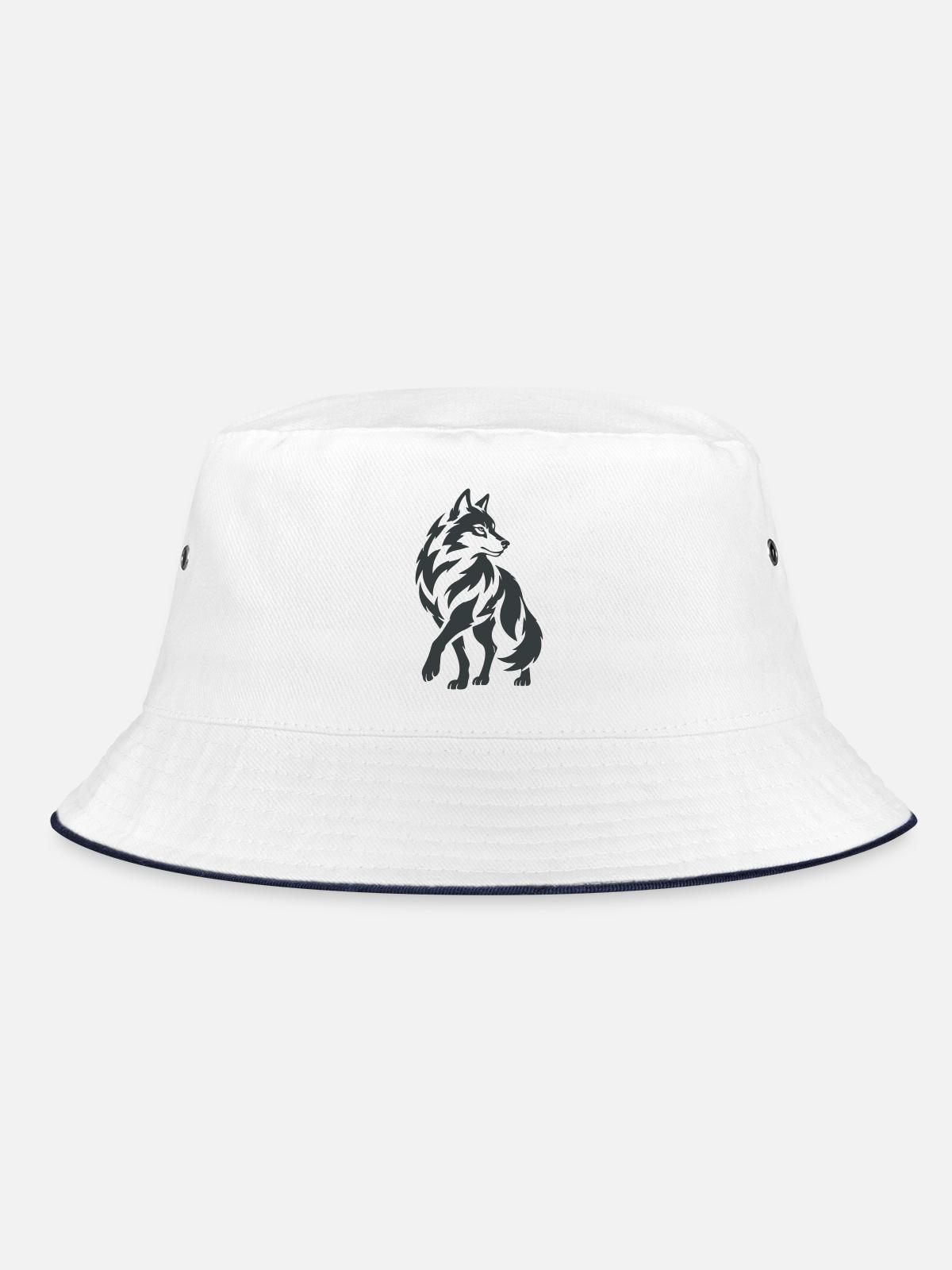 Geometrischer Wolf – Silhouette - Bucket Hat - Weiß/Navy - Vorne