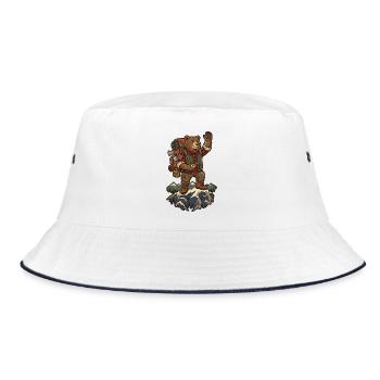 Bear Hiker on Summit - Bucket Hat - white/navy - Front