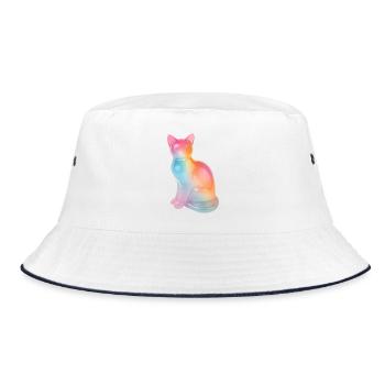 Regenbogenkatze Prisma - Bucket Hat - Weiß/Navy - Vorne