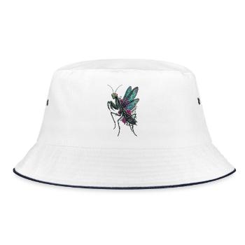 Rosenflügel-Mantis im Blumenstil - Bucket Hat - Weiß/Navy - Vorne