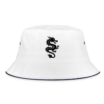 Schwarz stilisierter chinesischer Drache - Bucket Hat - Weiß/Navy - Vorne