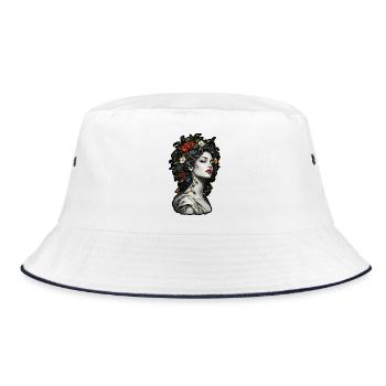 Botanische Muse - Bucket Hat - Weiß/Navy - Vorne