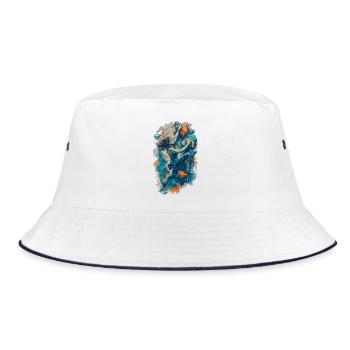 Bouldern Frau Design – Kletterin an Boulderwand - Bucket Hat - Weiß/Navy - Vorne
