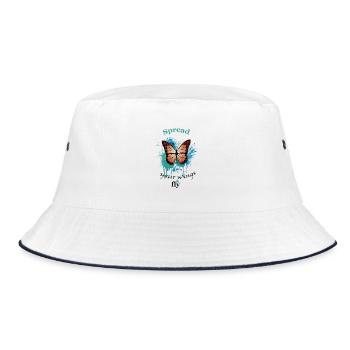Schmetterlingsflügel: Abheben und träumen - Bucket Hat - Weiß/Navy - Vorne